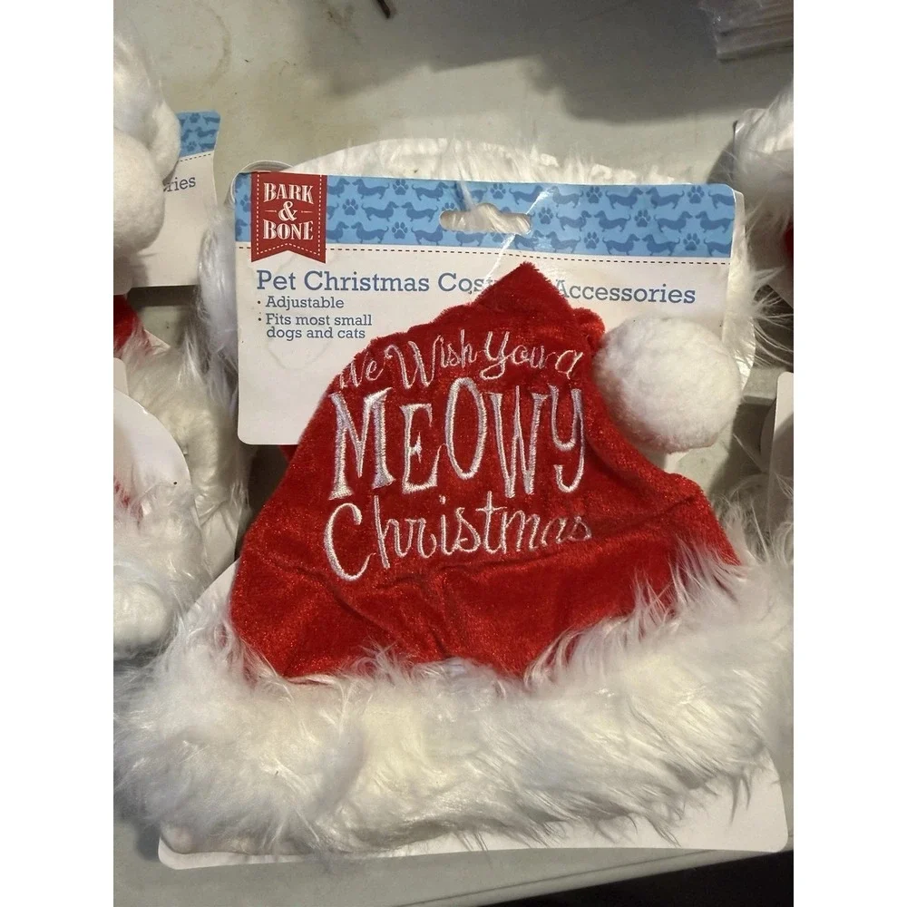 B0010-Bark & Bone Pet Christmas Santa Hat Meowy Christmas Small Dog Cat Red